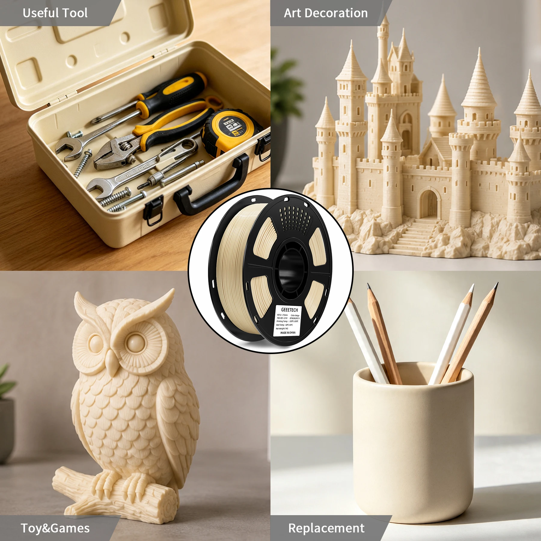 GEEETECH 1kg 1,75mm 1KG(2,2LBS) Reines PETG, 3D-Drucker-Filament, Vakuumverpackung, Verwicklungsfrei, 3D-Druckmaterialien – Detail 5