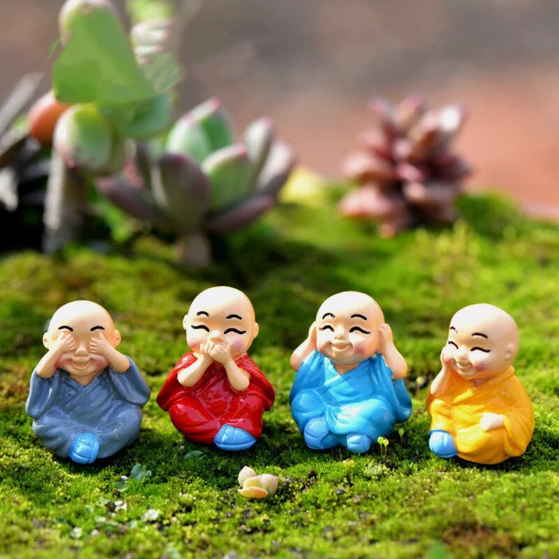 4 Pieces/set of Little Monk Resin Crafts Micro Landscape DIY Ornaments Flower Pot Garden Decoration Buddhist Monk Miniature