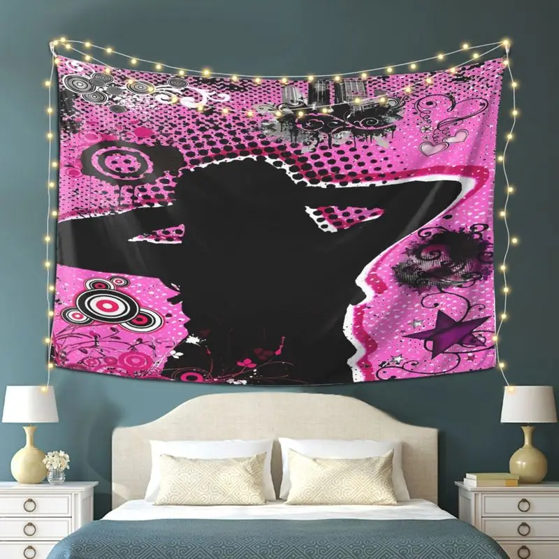 VIKAMA Retro Y2K Girl Tapestry, Punk-Style Polka Dots, Hearts, and Stars Graffiti Wall Hanging, Home Decor Backdrop