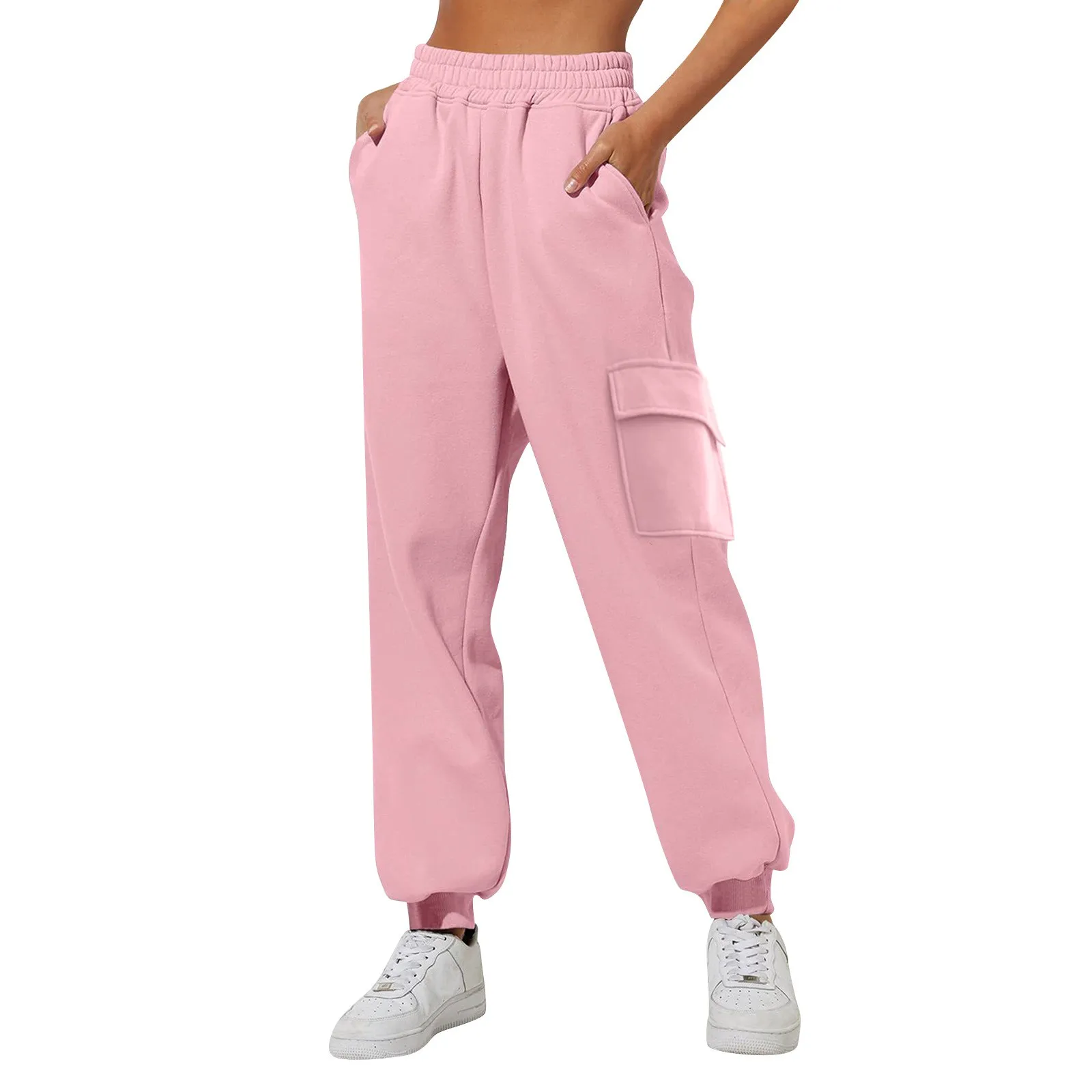 Moletom forrado de lã feminino, calça de perna reta larga, fundo quente, jogger casual diário, calça esportiva inverno