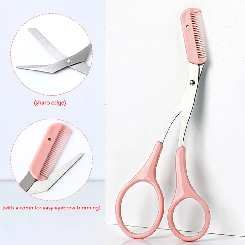 1 Stück rosa Augenbrauen-Trimmer-Schere mit 2 Kämmen, Gesichtshaarentfernung, Pflege, Gestaltung, Rasierer, Kosmetik-Make-up-Zubehör