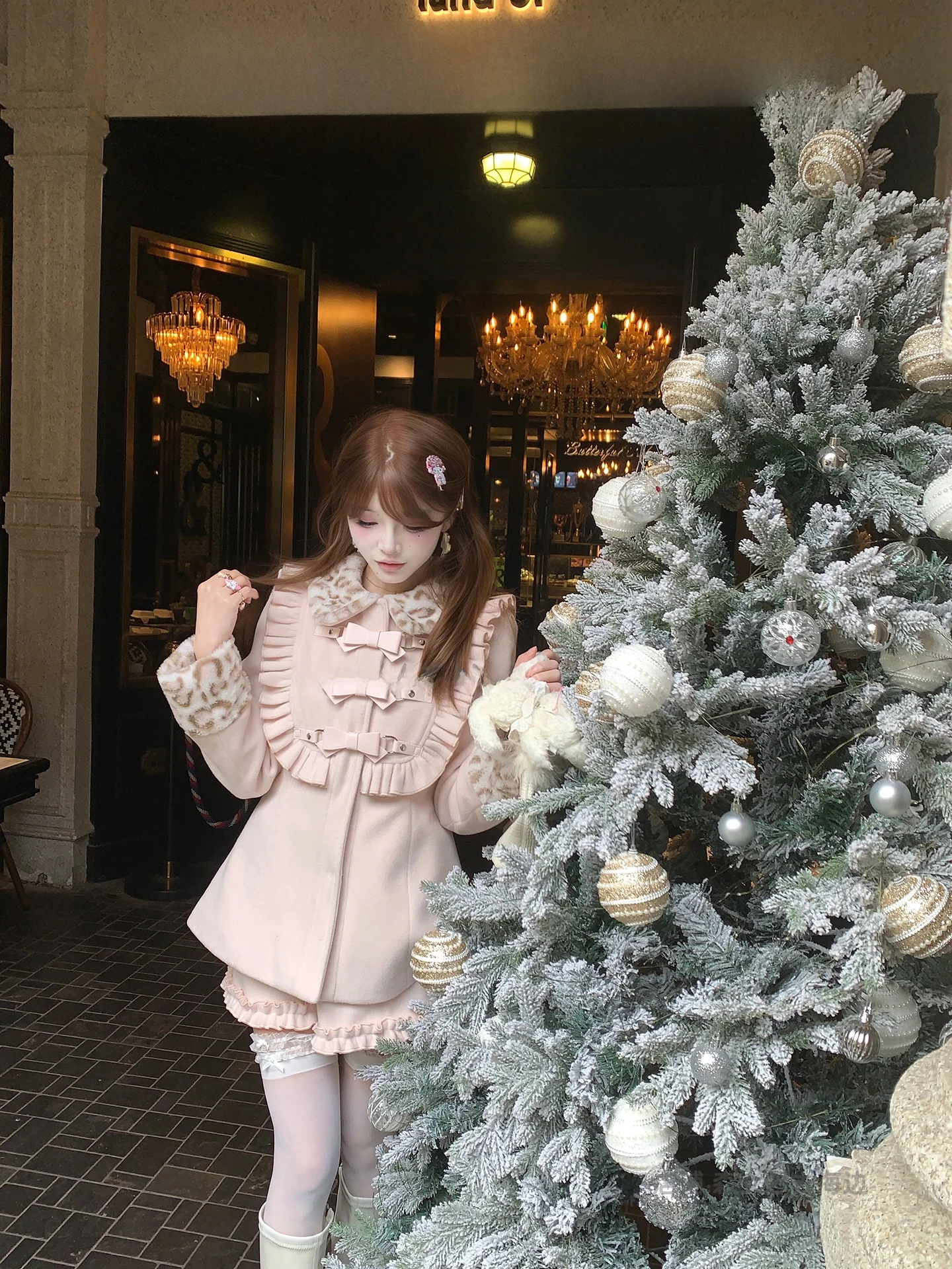 

Оригинальный дизайн: шерстяное пальто с кружевной отделкой и брюки из серии Sweet Heart Diary Pink Clear, в стиле Forest Girl, зимняя верхняя одежда