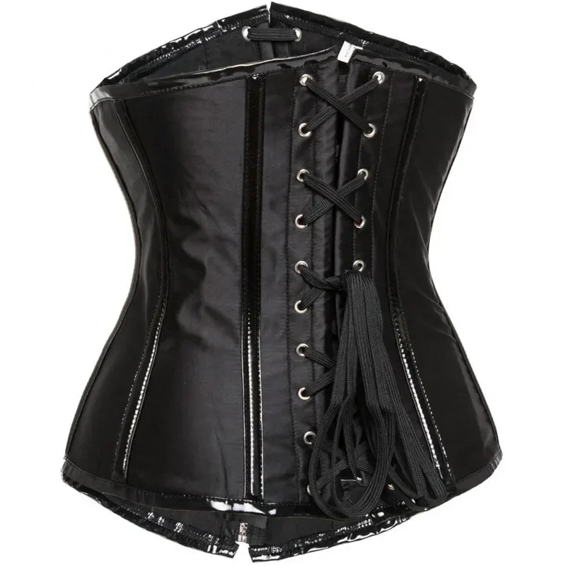 Gothic Steampunk Underbust Corset Top สีดําสีแดงเกลียว Steel Boned เอวเทรนเนอร์ Bustier พร้อมซิปหัวเข็มขัด Sliming Corselet @ 0Z *