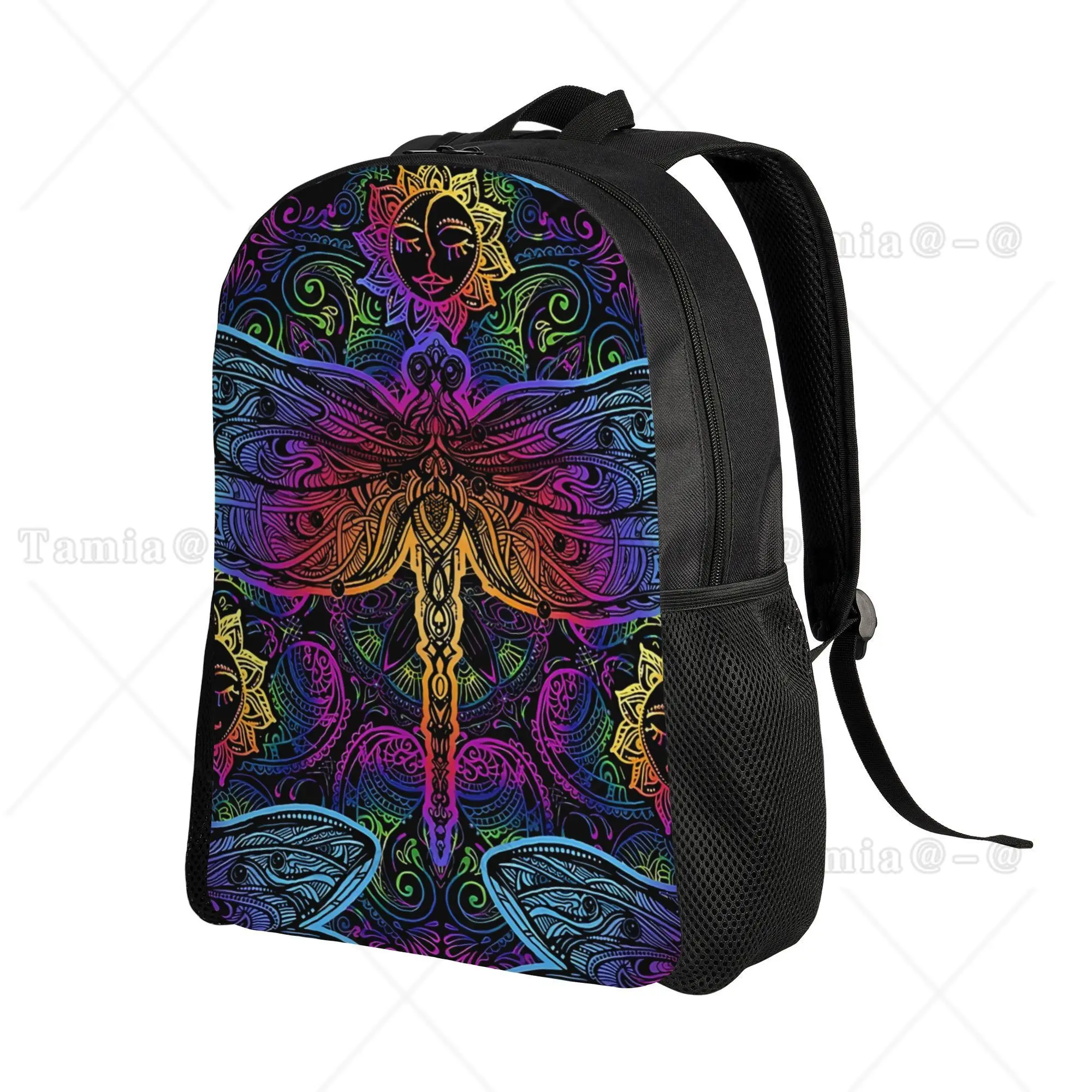 Dragonfly Mandala Print Backpack Large Capacity Computer Laptop Bag Book Bag For Work Travel Office College