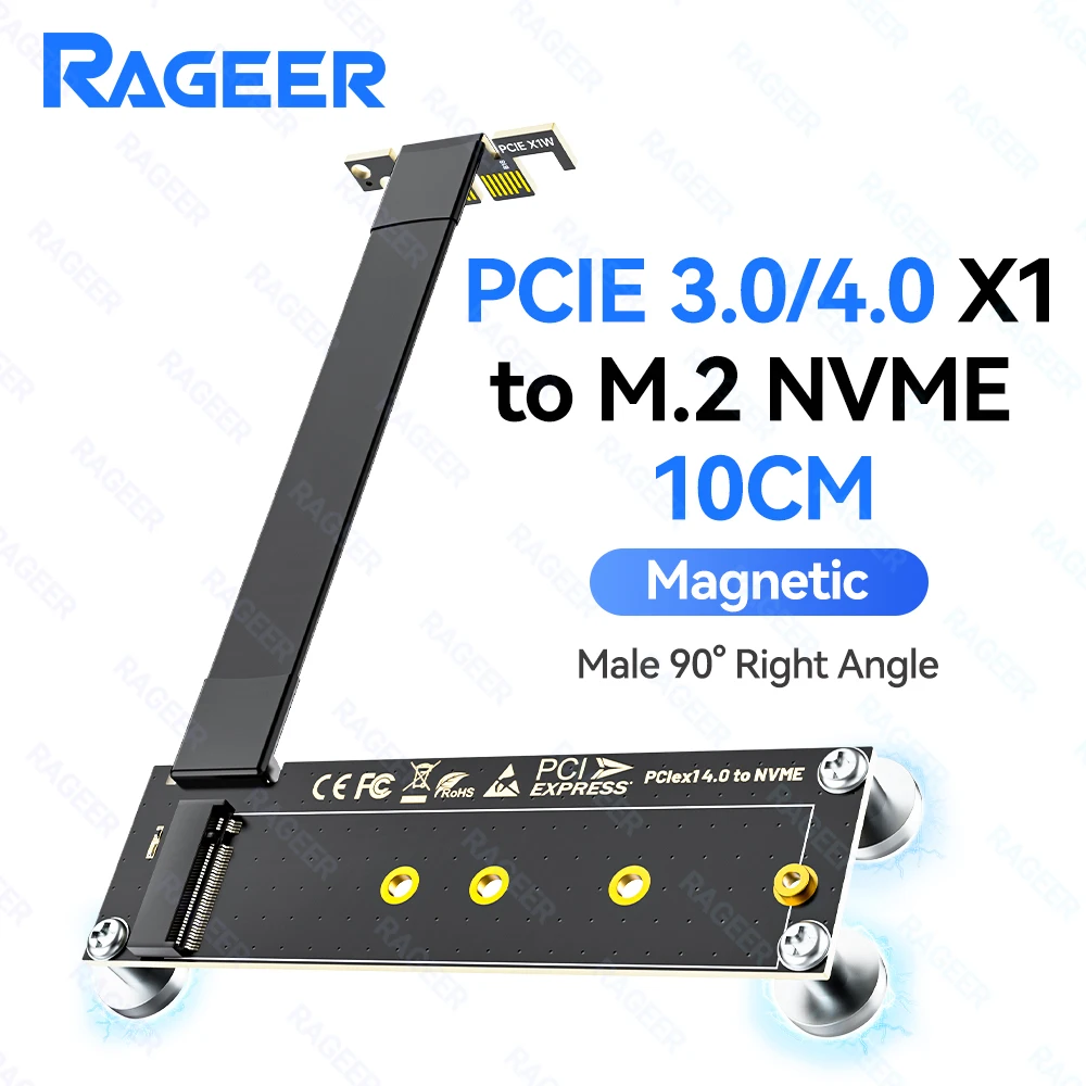 

RAGEER PCI-E 3.0/4.0 X1 to M.2 NVMe SSD Riser Card Adapter 10CM Extension Cable M.2 NVMe SSD Support Compatible with Desktop PC