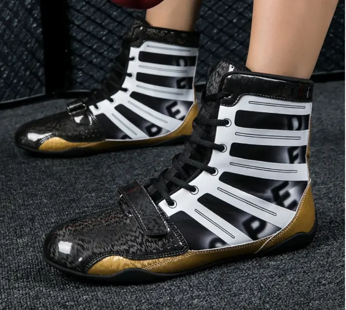 Zapatos de boxeo profesionales para hombres y mujeres, botas de lucha de entrenamiento, cómodas, resistentes al desgaste, cuero genuino, talla grande