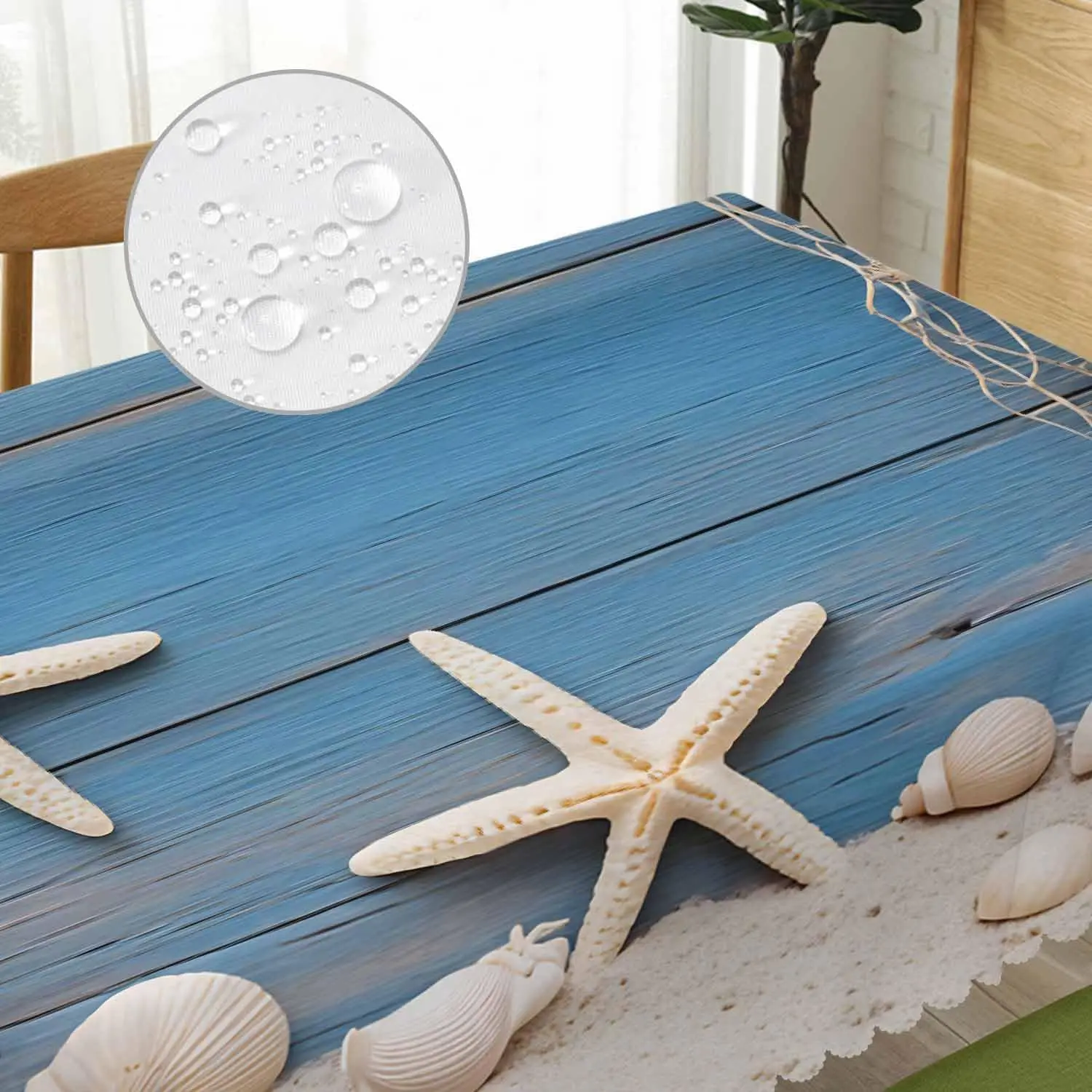 Coastal Beach Tablecloth Starfish Ocean Decor Dining Table Cover Linen Napkin Summer Nautical Seafood Party Use Table Setting Ac
