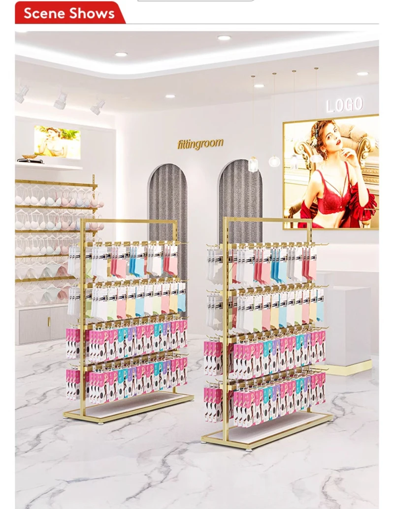 

Adjustable Fashion Gold Jewelry Display Rack Iron Lingerie Store Shelf for Clothing Store Decorative Mall Iron Shelves