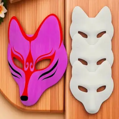 

4 Pcs Fox Mask Halloween Cosplay Masquerade Party Facial Masks to Paint Diy Pu Hand Drawn White Miss Carnival