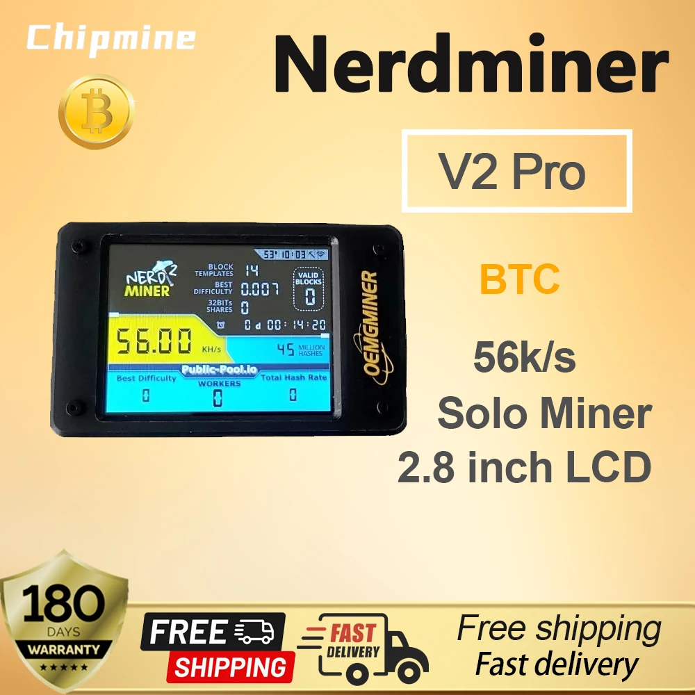 

Nerdminer v2 pro Firmware 1.6.3 V2pro 2.8inch LCD 78K/S BTC Lottery Solo Miner Nerd Miner