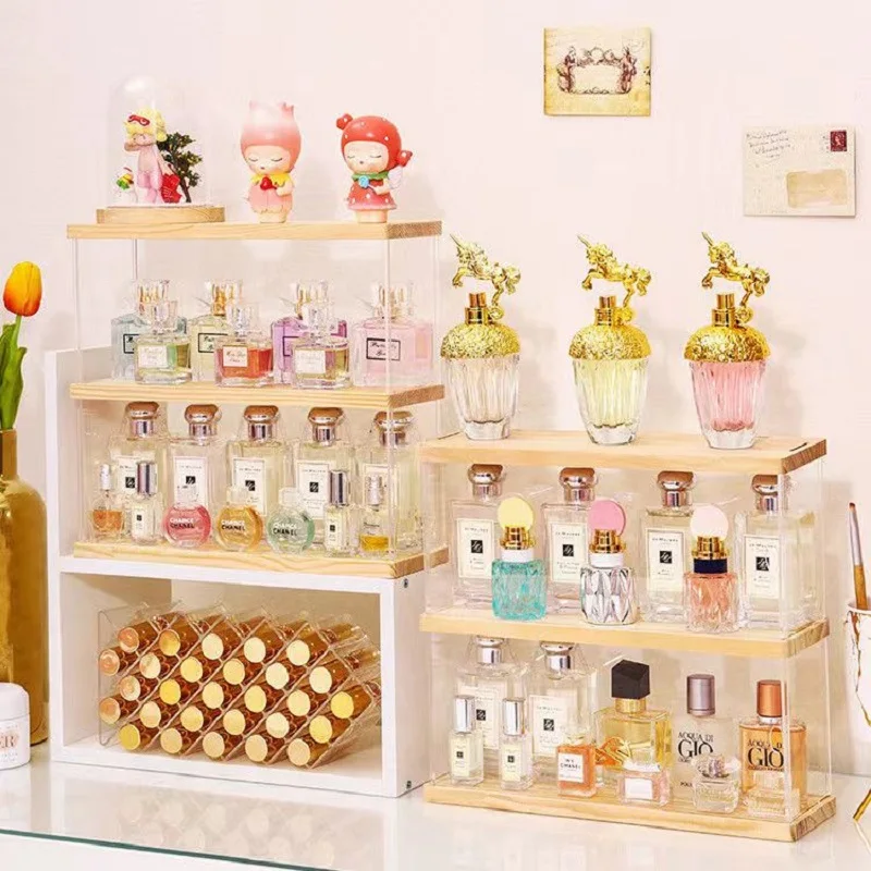 Clear Acrylic Figures Display Cabinet, Car Model Display Case, Household Blind Boxes, Assemble Wood Toy & Perfume Storage Boxes