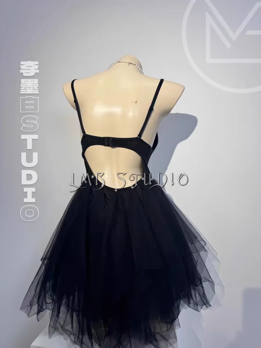 Luxury Sparkling Diamond Pearl Tassel Sexy Women High Slit Bodysuit Mesh Skirt Bar Nightclub Singer Stage Wear Party Prom Outfit
