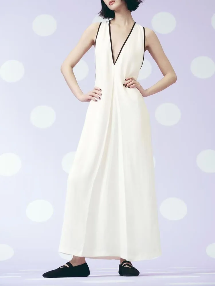 Faionable V-Ne Svel Dr Women's High Waist Long Gown Summer New Arrival Ele Trimmed Clothing Par Wear