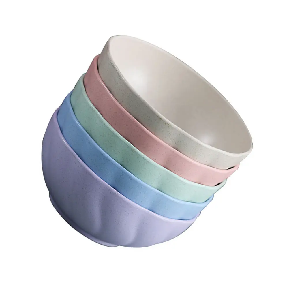 5Pcs Wheat Straw Salad Bowl Set Fashion Tasteful Appearance Appetite Boosting for Fruit Vegetables Noodles Soup Wheat Straw Rice