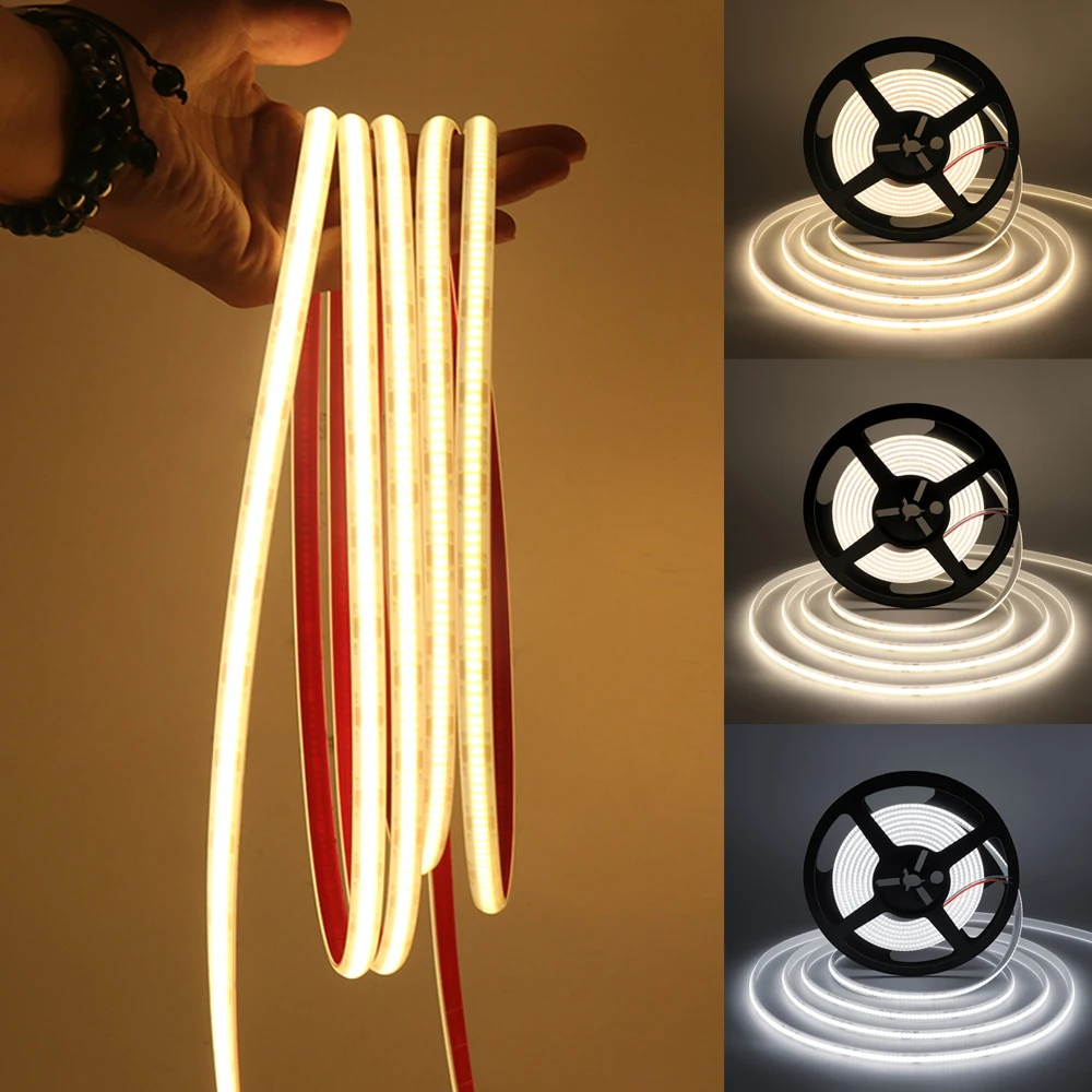 IP68 Waterproof COB Strip DC 12V 24V 320Leds/m RA90 3000K-6000K Flexible Ribbon Tape Rope Light High Density Linear Lighting