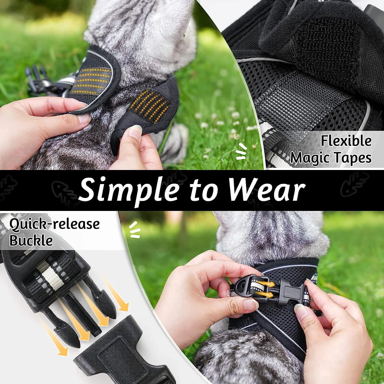 Cat Harness and Leash Set for Walking Escape Proof, Adjustable Soft Kittens Vest with Reflective Strip for Cats, Comfortable Out