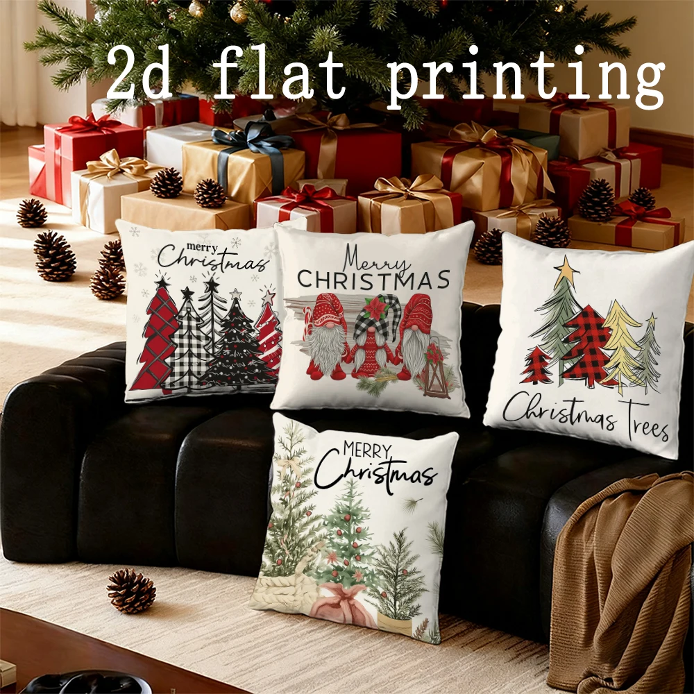 Decoración del hogar Feliz Navidad gnomos y árboles de Navidad almohadas patrón funda de cojín adecuada para sofá dormitorio