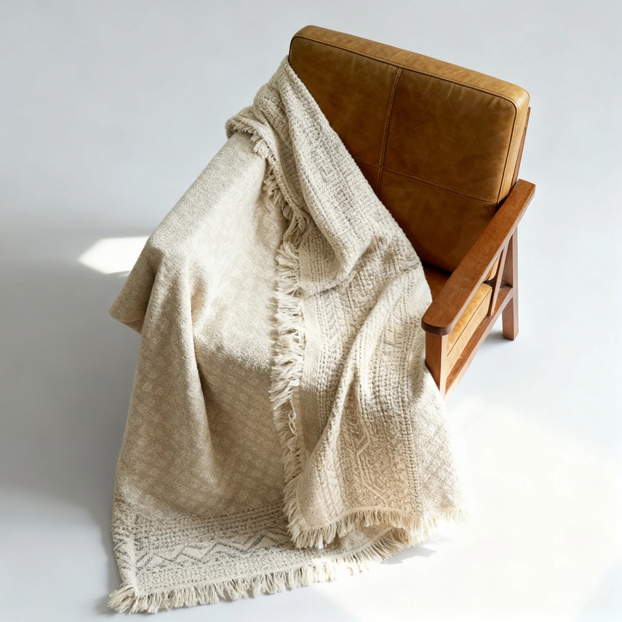 Retro Wabi-Sabi Cotton Linen Yarn-Dyed Jacquard Tassel Throw Blanket, Multifunctional Nap Cover for Bed