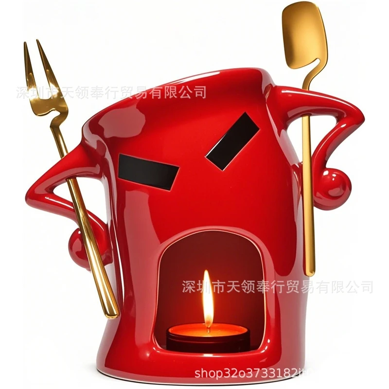 

Ceramic Chocolate Cheese Fondue Warmer Pot Cute Hands On Waist Figurine For Table Centerpiece Home Display Cozy Gift For Couples