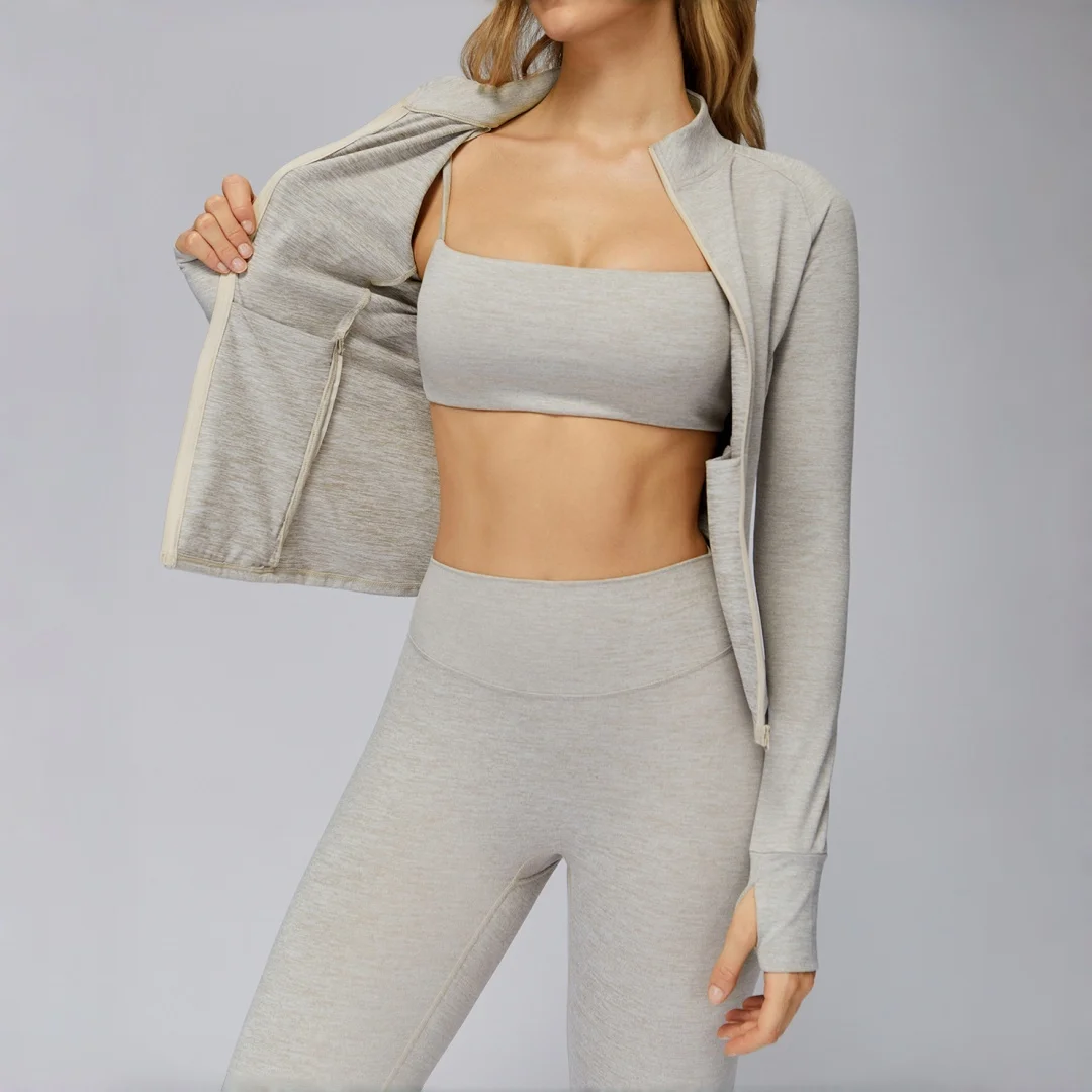 

High Waist Peach Hip Brushed Tracksuit Tight Sports Bra Pants Set Women's Jacket Dance Running Workout Clothes Gym Yoga Suits