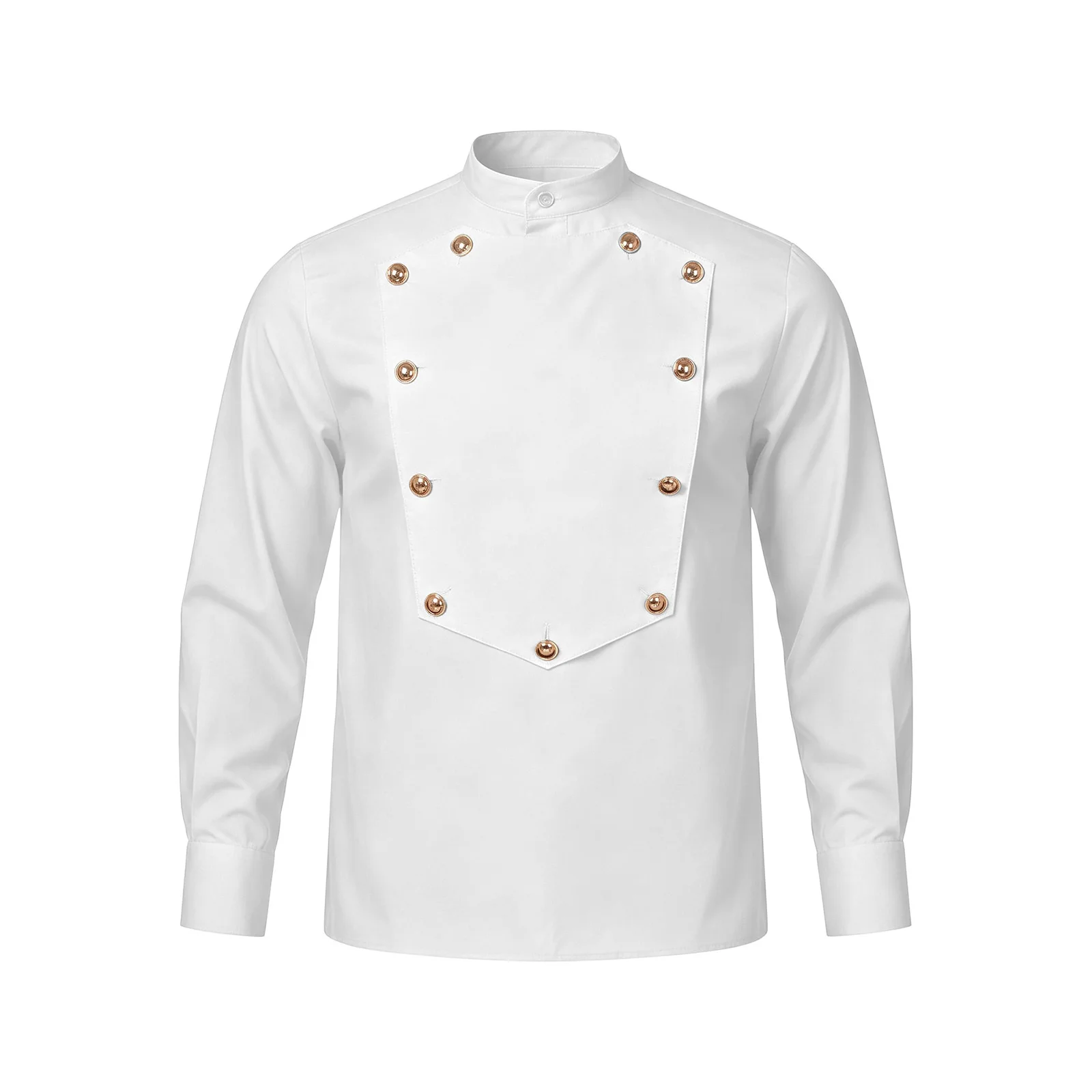 Mens Cowboy Shirt Front Button Panel Stand Collar Long Sleeves Tops for Music Concert Stage Show and Casual Street Fashion Look