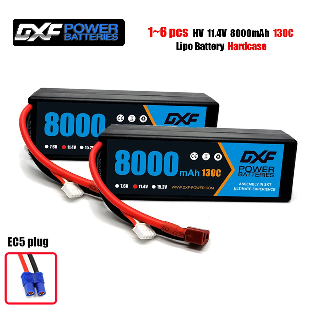 

DXF 3S Lipo Battery 11.4V 8000mAH HV 130C EC5 Plug Hardcase For 1/8 Buggy Truggy Offroad Car Boat Truck Airplane UAV RACING