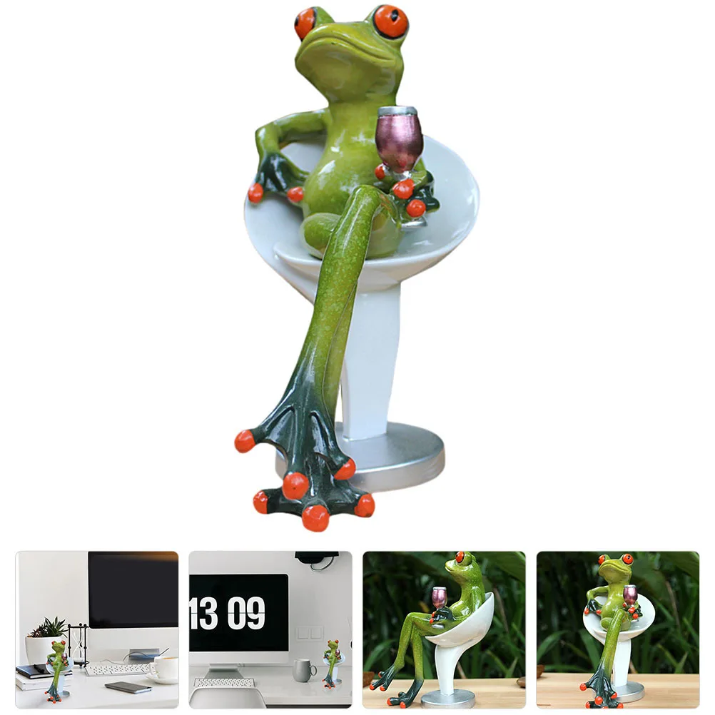 

Drinking Frog Decor Resin Craft Sitting Frog Adornment for Home Office Desktop Tabletop Garden Room Indoor Outdoor Decoration