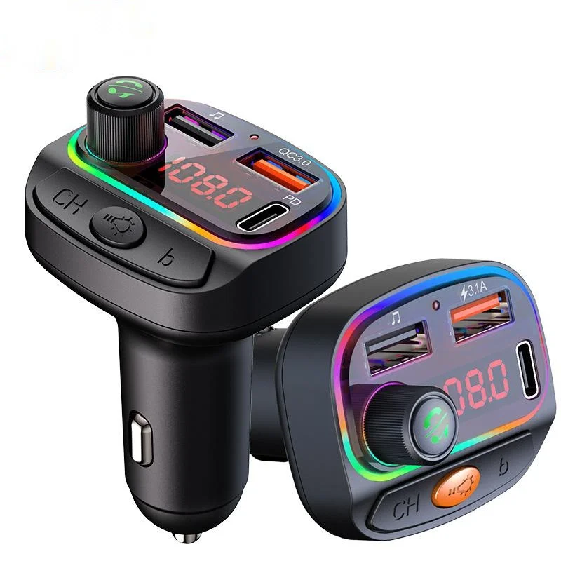 

C14/C15 Bluetooth 5.0 Car FM Transmitter Type-C Dual USB Ambient Player MP3 Charger Type-C Wireless Light Handsfree PD QC3.0