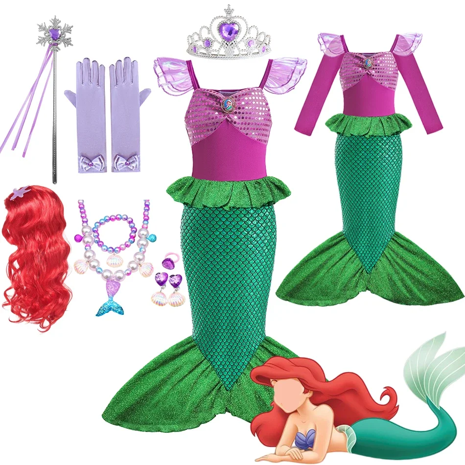 Little Mermaid Princess Dress for Girls Halloween Cosplay Ariel Costume Children Carnival Birthday Party Clothes 3-10 Years