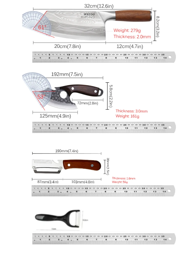 WXCOO Stainless Steel Kitchen Knife Meat Cleaver Unique Kitchen Slicing Knifes with Gift Utility Knife Kitchen Accessories
