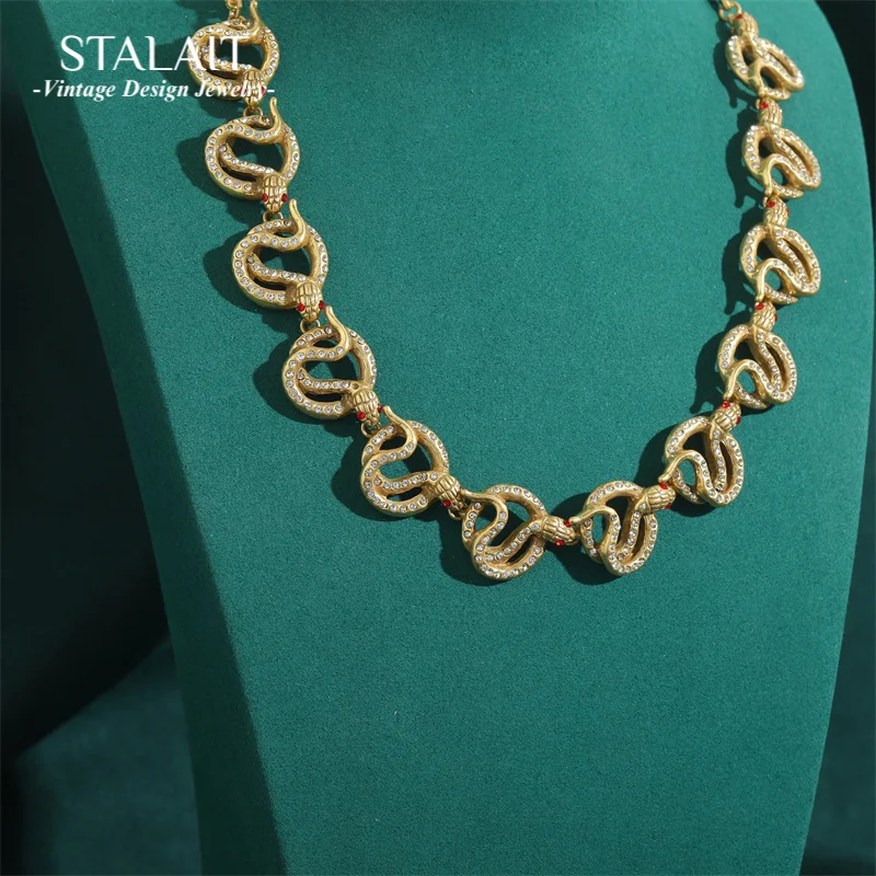

Vintage Punk Snake Necklace Retro Luxury Brand Rhinestones Animal Choker Collar For Woman Antique Jewelry Accessories 2025 New
