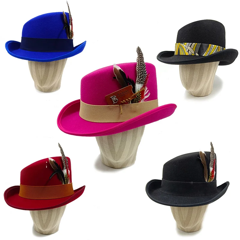 Sombrero de mago negro liso para hombre, sombrero de copa inclinado, caballero con personalidad, sombrero de rizo británico, fiesta, nuevo, 60cm