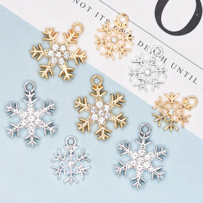 

10Pcs/Lot Exquisite Alloy Crystal Snowflake Christmas Collection Charm Pendant Earrings Necklace Diy Jewelry Making Accessories
