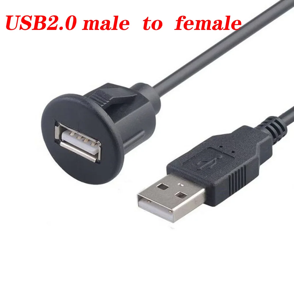 USB 2.0 Male To Female Panel Flush Mount Extension Cable with Buckle for Car Truck Boat Motorcycle Dashboard 0.5M 1M