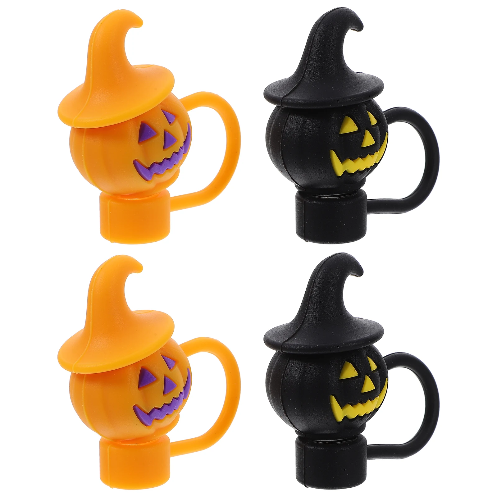 

4pcs Halloween Pumpkin Covers Reusable Silicone Drinking Straw Caps Lightweight Portable Outdoor Party Decorations Silicone