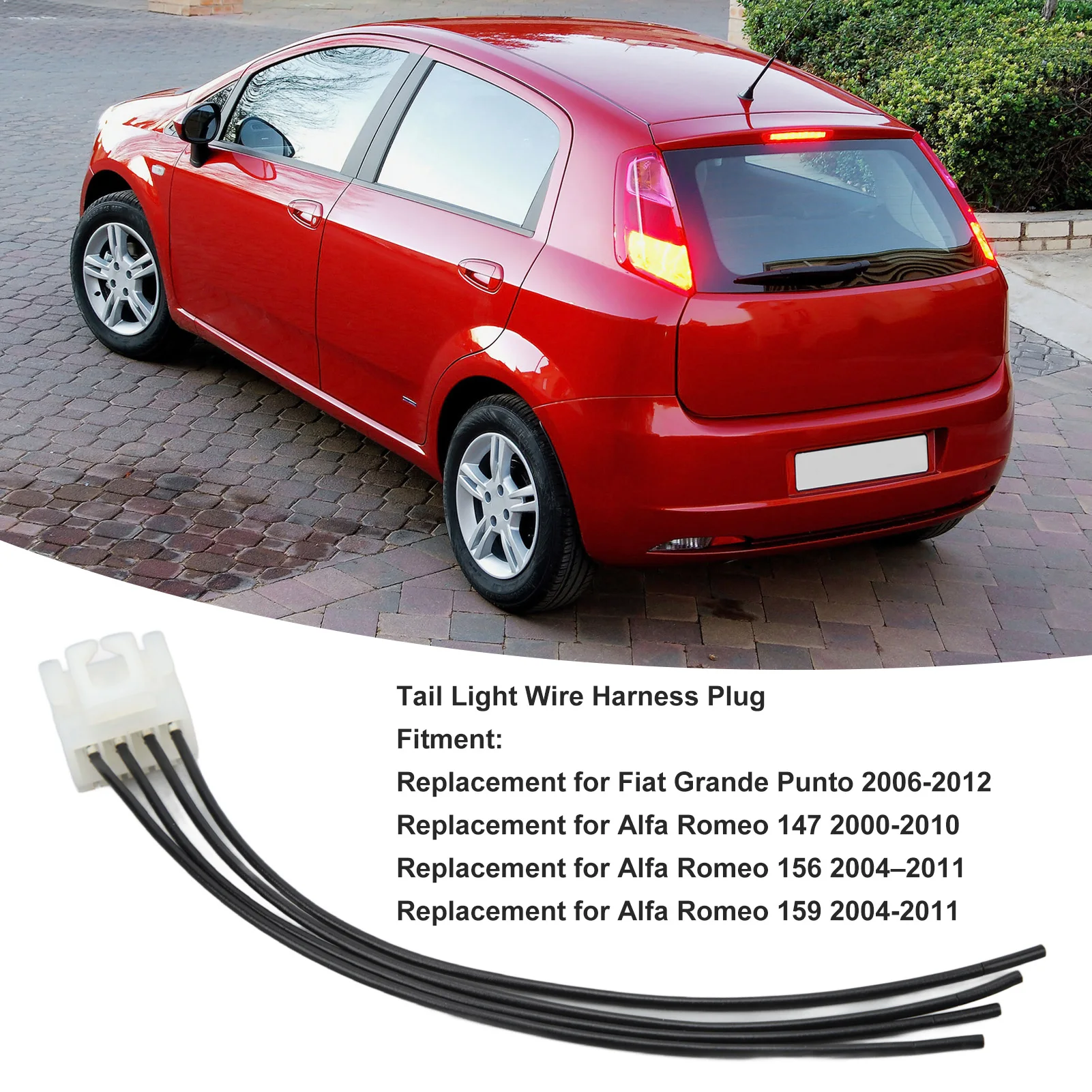 Rear Tail Light Wire Plug 4Pin Rear Tail Light Wire Harness Connector Plug Replacement for  Grande Punto 2006‑2012