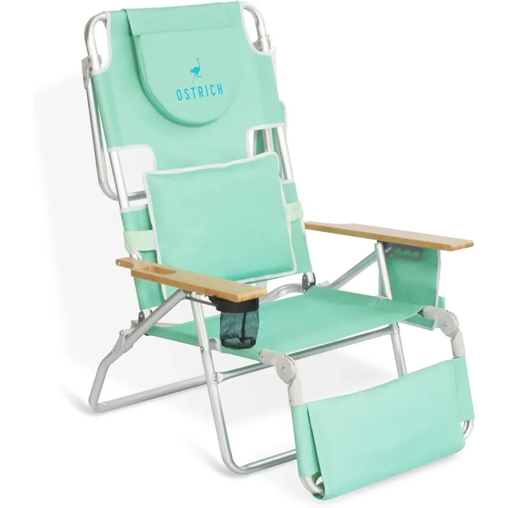 Balcony Camping Folding Chair Portable Deluxe 3N1 Lightweight Lawn Beach Reclining Lounge Chair With Footrest Backyard Teal Camp