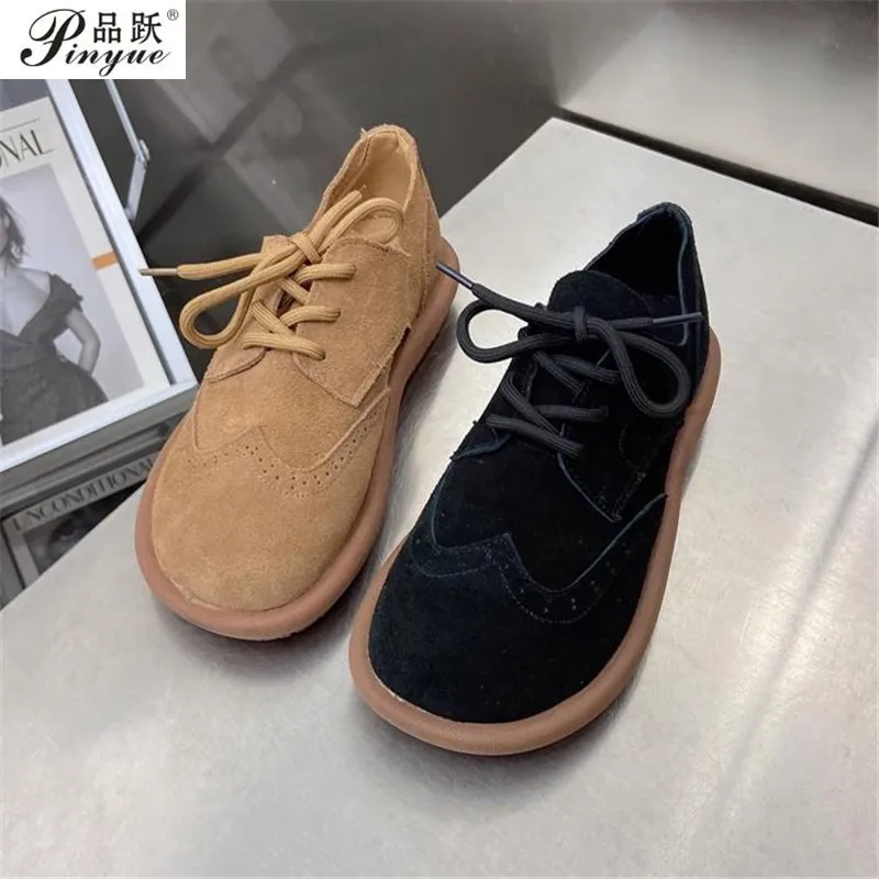 

Spring and autumn new abrasive leather casual shoes summer breathable retro flat lace-up leather soft sole maternity shoes 35 40