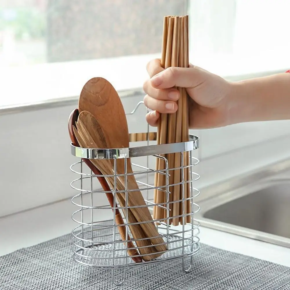 Stainless Steel Chopsticks Holder Chopsticks Storage Rack Wall Mounted Spoon Fork Cutlery Holder Tableware Draining Rack