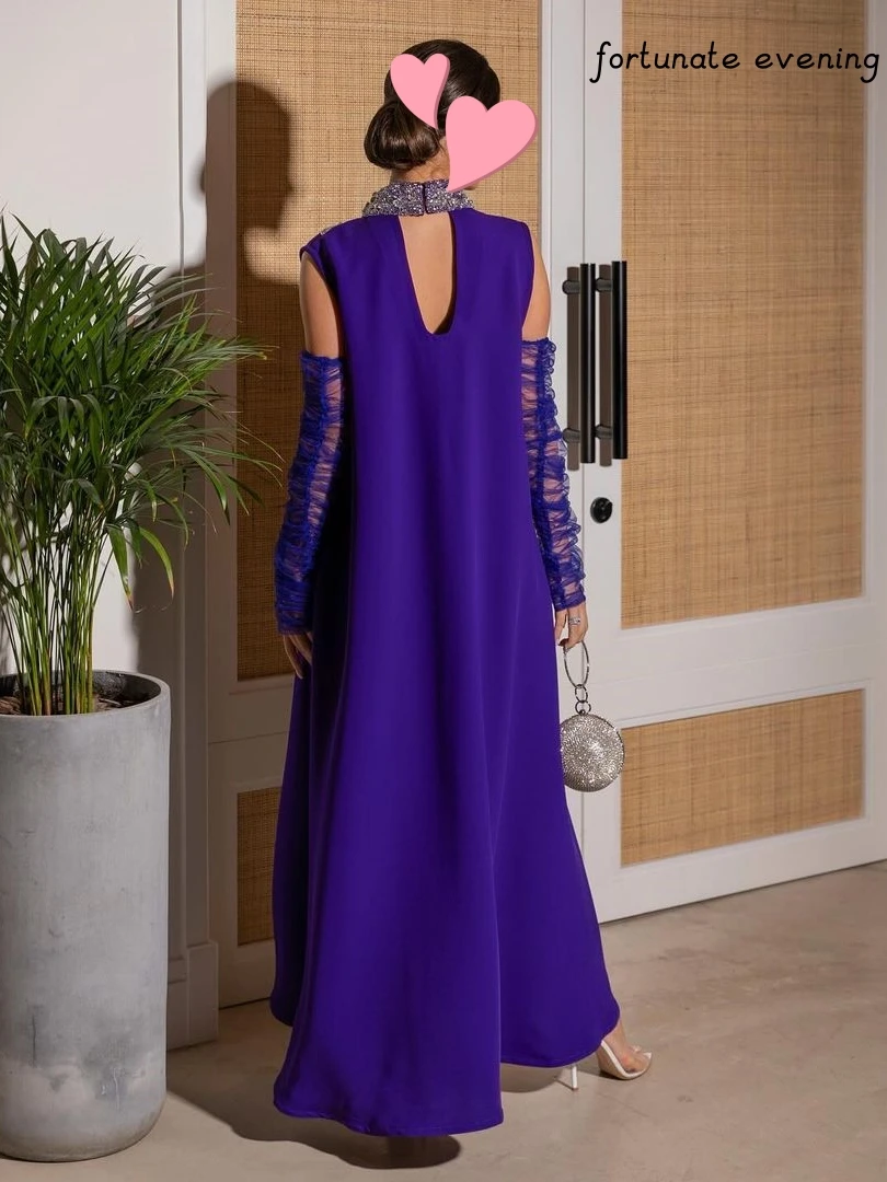 Fortunate Evening Elegant Vintage Sweet Purple Shiny Sequins V-Neck Gloves Formal Occasion Prom Dress Evening Party Gowns