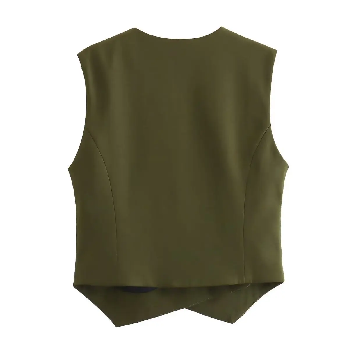 Chaleco asimétrico con botones diagonales para mujer, chaqueta sin mangas con cuello en V, color verde militar, elegante