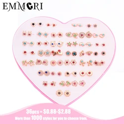 36 Pieces Earrings Set for Women Punk Vintage Cubic Zirconia Plastic Alloy Fruit Animal Shape Earrings Trendy Jewelry Gifts