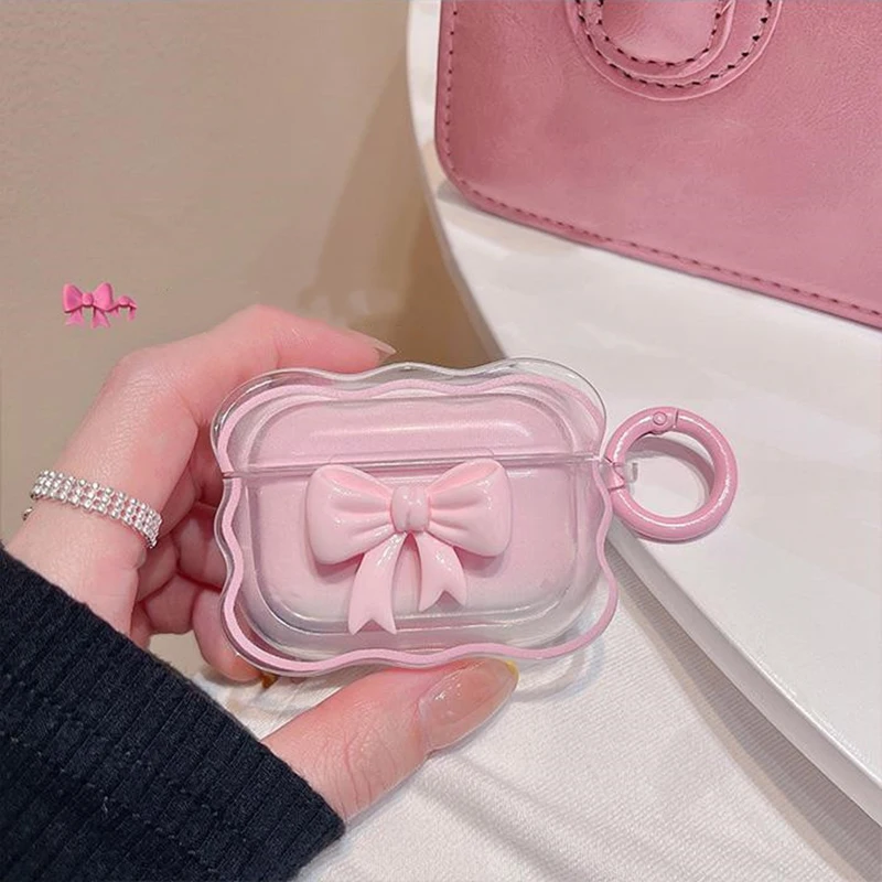 Korea Cute 3D Candy Color Bow Gradient Clear Earphone Case For Airpods 1 2 Pro Wavy Border Protective Soft Cover For Airpods 3