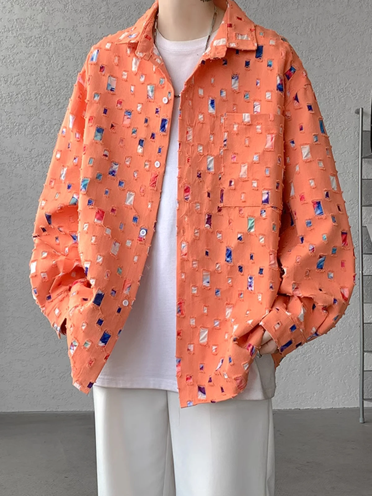 

Orange Red Plaid Long Sleeve Men's Shirt Fashionable Cityboy Spring Autumn Vintage Design Casual Loose Fit Button up Shirt