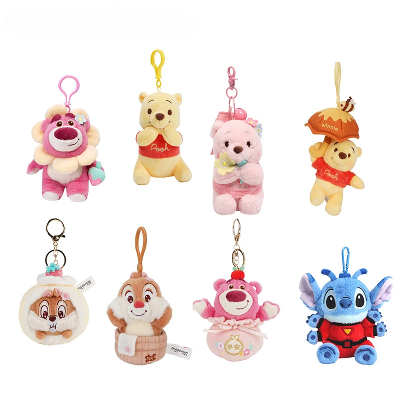 Disney Stitch Lotso Sullivan Woody Plush Dolls Keychain Angel Stitch Mr.Q Alien Stuffed Toy Pendant Kids Birthday Gift