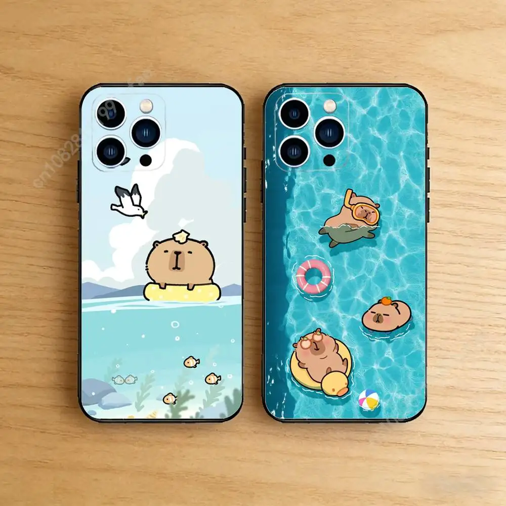 

Summer Swimming Capybara Phone Case for iPhone 17 16 Pro Plus Air 15 14 Max Mini 12 11 Soft Shockproof Cover