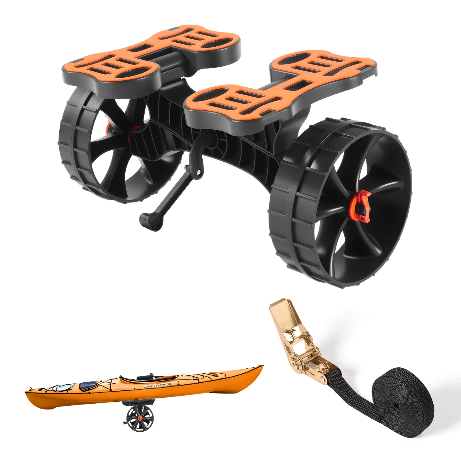 Chariot pliable pour kayak SucceBuy 300 lbs avec pneus en caoutchouc solide de 10 pouces et sangle à cliquet pour transporter des paddleboards et des bateaux