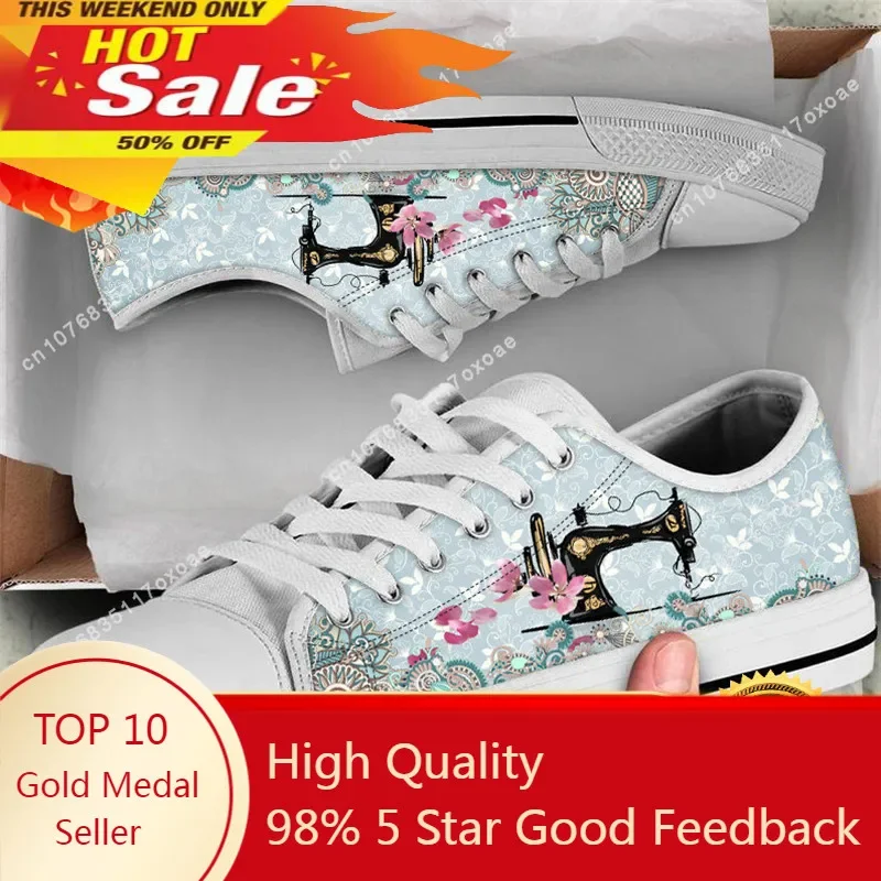 

Classic Low Top Shoes Sewing Machine Women Canvas Vulcanize Shoes Bohemia Style Print Sneakers for Youth Girl Tennis