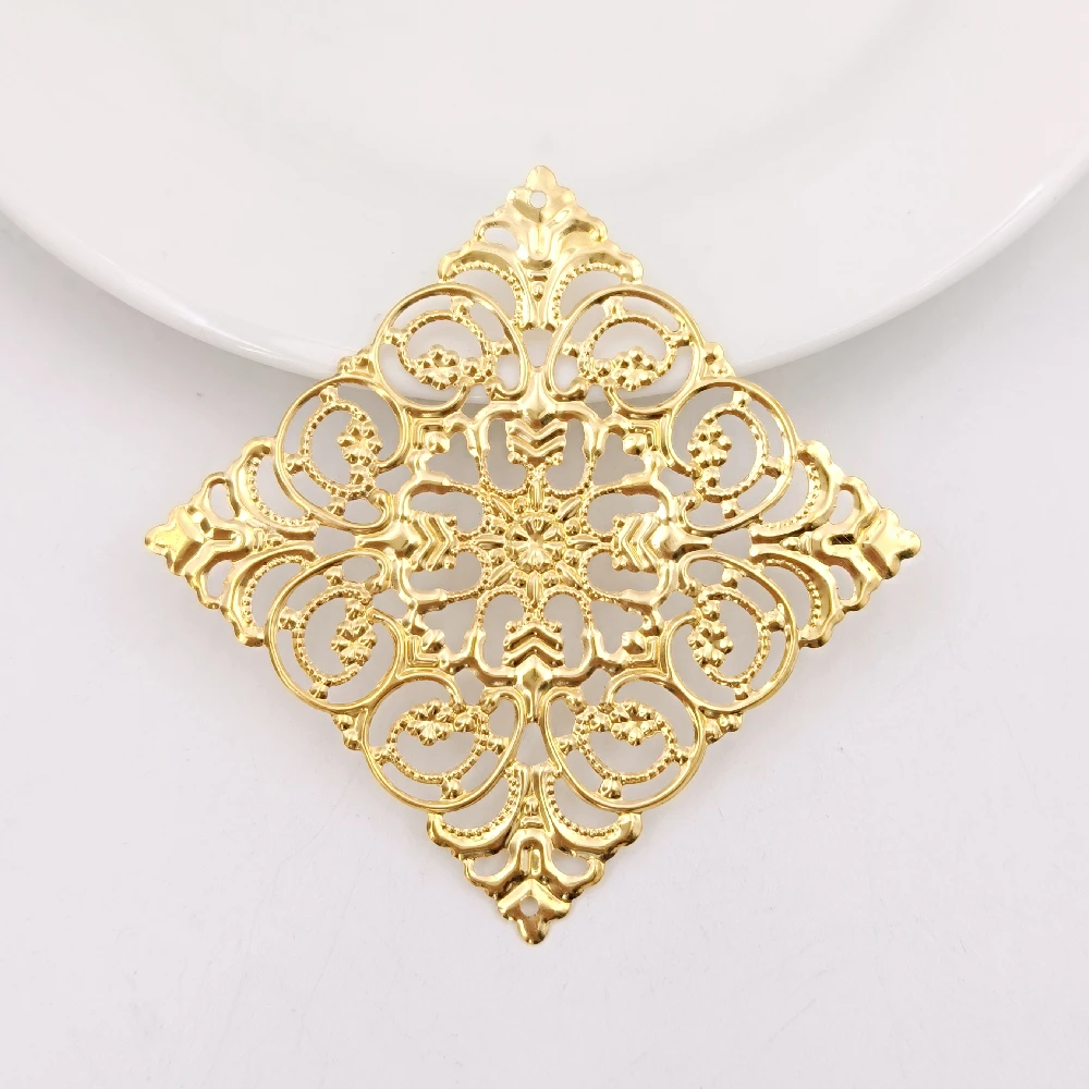 10 PCS 50mm Gold Color Metal Filigree Big Flower Slice Charms Base Setting DIY Jewelry Making Components Finding