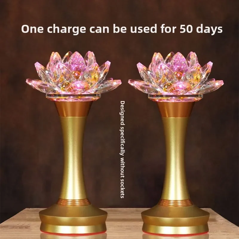 New rechargeable crystal lotus lamp Buddhist temple lighting lamp with LED lotus lamp lotus lamp long-lasting lamp